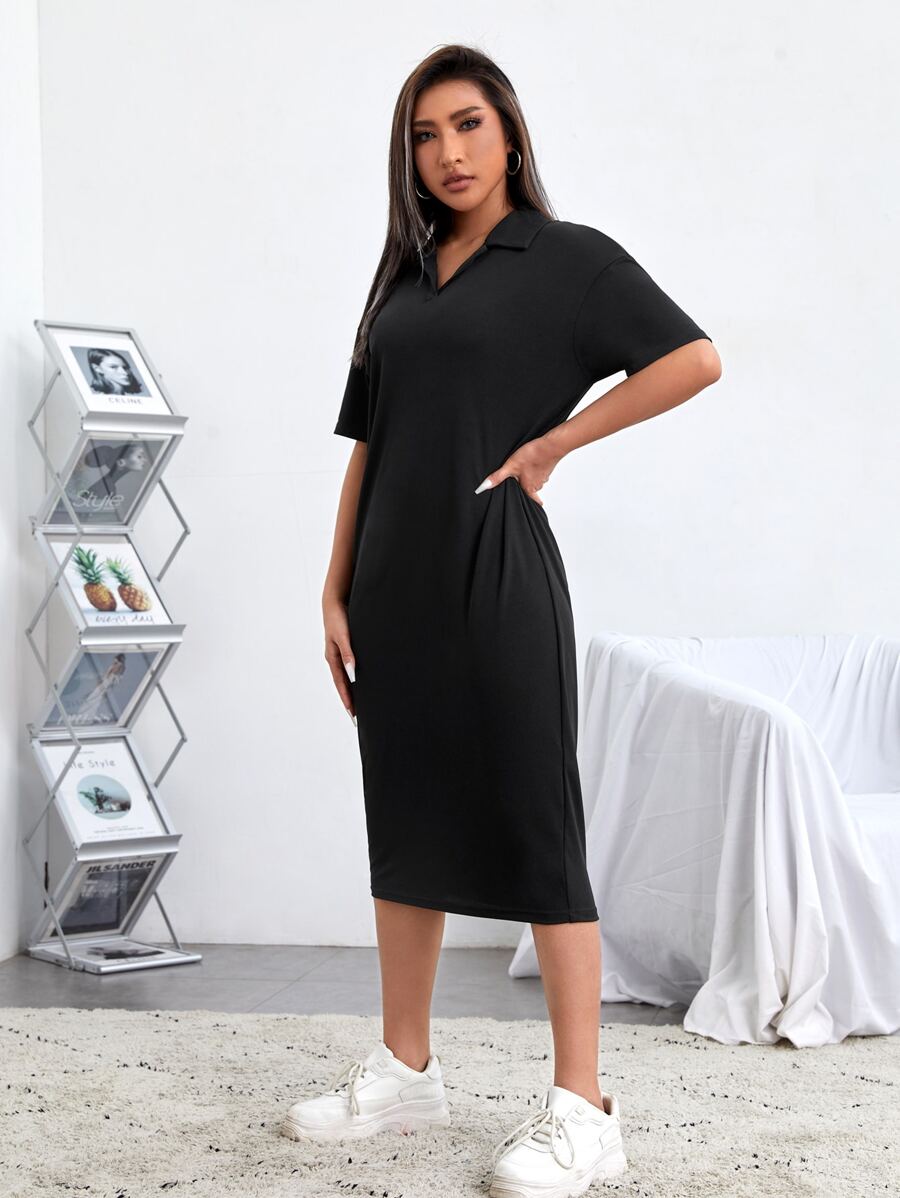 SHEIN EZwear Đầm màu trơn Giải trí - màu đen - Xem 1