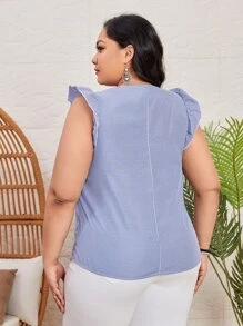 SHEIN Blusa de rayas con bordado floral fruncido - Azul - Ver 2