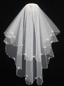 1 件双层珍珠弧形侧蝴蝶结珍珠花发夹，可爱简约风格，适合婚礼拍照、单身派对、新娘面纱