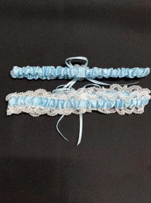 2pcs Lace Trim Decor Bridal Garter - Blue - View 3