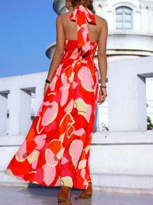 SHEIN Unity Floral Print Tie Backless A-line Dress - Multicolor - View 2