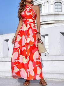SHEIN Unity Floral Print Tie Backless A-line Dress - Multicolor - View 5