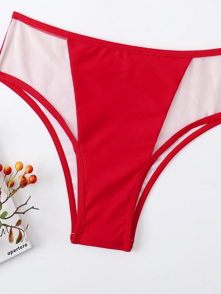 Bikini halter sólido para playa en verano - Rojo - Añade 4