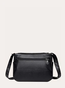 PU 多口袋斜挎包纯色多层复古挎包