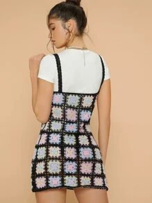 花卉圖案鏤空針織毛衣洋裝不帶上衣 - 彩色 - 查看 2