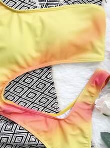 SHEIN Swim Summer Beach Ombre Cut-Out One Piece Swimsuit - Multicolor - View 3
