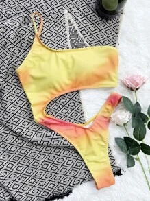 SHEIN Swim Summer Beach Ombre Cut-Out One Piece Swimsuit - Multicolor - View 4