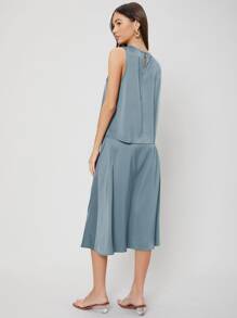 MOTF PREMIUM 貼身吊帶背心和褶邊半身裙 - 霧霾藍 - 查看 2