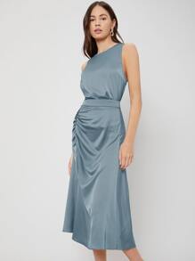 MOTF PREMIUM 貼身吊帶背心和褶邊半身裙 - 霧霾藍 - 查看 3