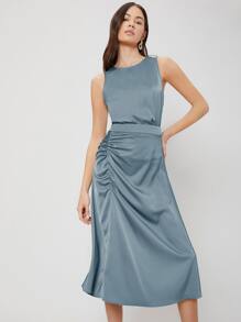 MOTF PREMIUM 貼身吊帶背心和褶邊半身裙 - 霧霾藍 - 查看 4