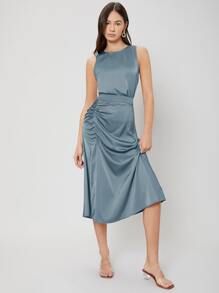 MOTF PREMIUM 貼身吊帶背心和褶邊半身裙 - 霧霾藍 - 查看 5