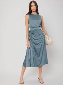 MOTF PREMIUM 貼身吊帶背心和褶邊半身裙 - 霧霾藍 - 查看 7