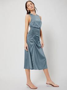 MOTF PREMIUM 貼身吊帶背心和褶邊半身裙 - 霧霾藍 - 查看 8