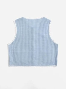 Contrast Binding Pocket Front Sweater Vest - Baby Blue - View 2