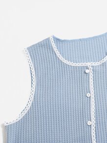 Contrast Binding Pocket Front Sweater Vest - Baby Blue - View 3