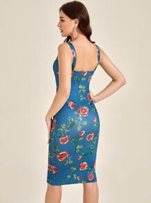 SHEIN Floral Print Bodycon Dress - Multicolor - View 2
