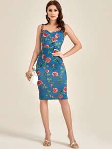 SHEIN Floral Print Bodycon Dress - Multicolor - View 3