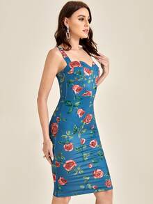 SHEIN Floral Print Bodycon Dress - Multicolor - View 4