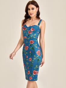 SHEIN Floral Print Bodycon Dress - Multicolor - View 5