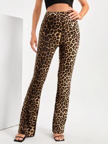 SHEIN Tall 豹紋印花喇叭褲 - 彩色 - 查看 4