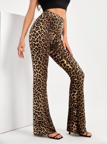 SHEIN Tall 豹紋印花喇叭褲 - 彩色 - 查看 5