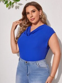 SHEIN Plus Draped Front Top - Royal Blue - View 5