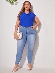 SHEIN Plus Draped Front Top - Royal Blue - View 1