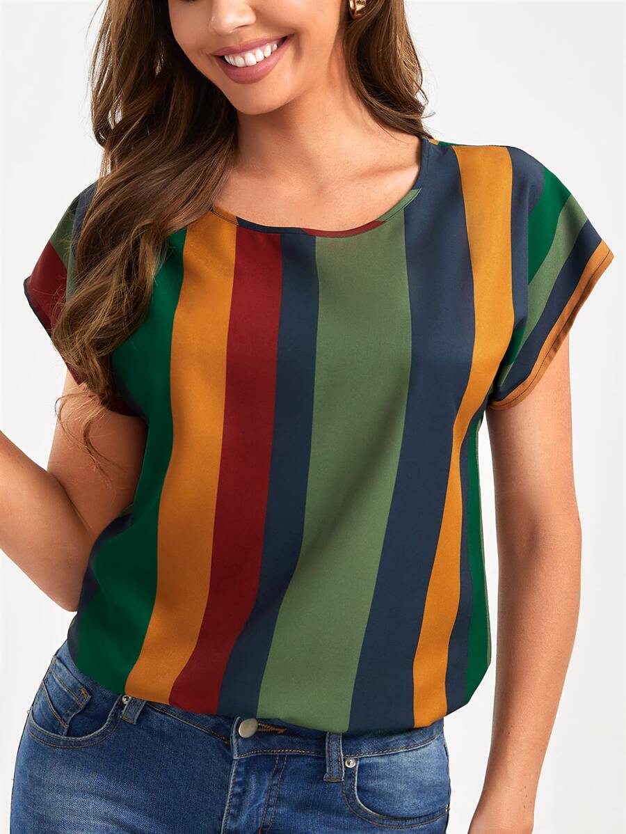 SHEIN Tall Striped Print Top - Multicolor - View 1