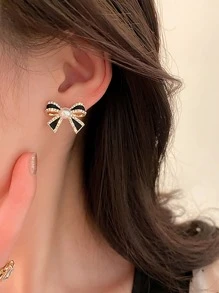 Andkiss Rhinestone Bow Decor Stud Earrings Valentines,Mom,Mother,Mother's Day,Gift - Multicolor - View 1