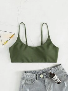 Plain Bikini Top, For Summer Beach Vacation - Olive Green - View 1