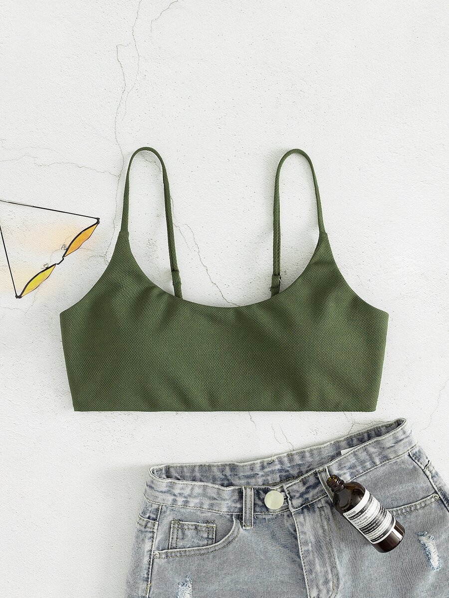 Plain Bikini Top, For Summer Beach Vacation - Olive Green - View 1