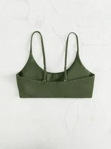Plain Bikini Top, For Summer Beach Vacation - Olive Green - View 2
