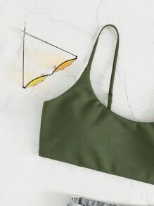 Plain Bikini Top, For Summer Beach Vacation - Olive Green - View 3