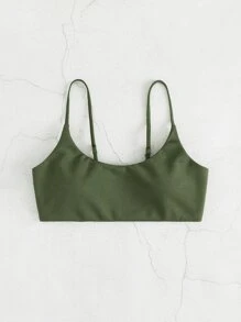 Plain Bikini Top, For Summer Beach Vacation - Olive Green - View 4