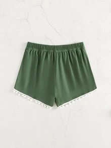 绒球装饰比基尼泳裤，适合夏季海滩度假 - 軍綠色 - 查看 2