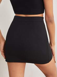 SHEIN x Carly Lawrence SHEIN PETITE High Waist Slit Hem Skirt - Black - View 6