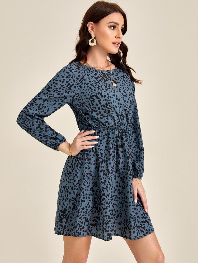 SHEIN Clasi Vestido con estampado de lunares de manga farol - Multicolor - Añade 3