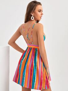 SHEIN Tall Đầm Lộ Lưng Hội Chữ thập Sọc Gợi cảm - Nhiều màu - Xem 2