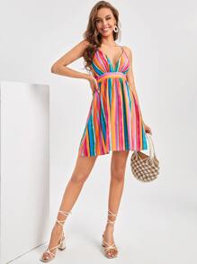 SHEIN Tall Đầm Lộ Lưng Hội Chữ thập Sọc Gợi cảm - Nhiều màu - Xem 5