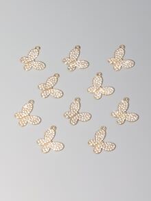 10pcs Rhinestone Butterfly Pendant DIY Jewelry Accessory - Yellow Gold - View 1