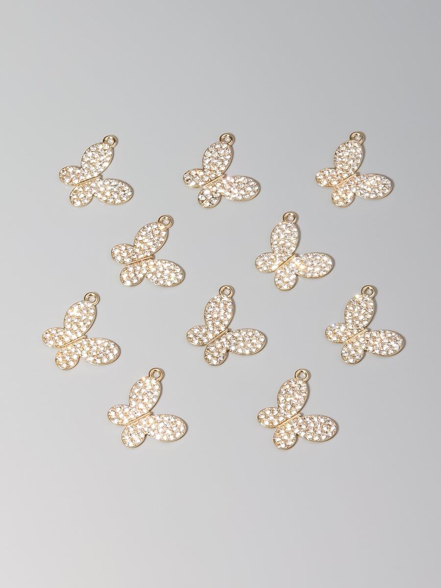 10pcs Rhinestone Butterfly Pendant DIY Jewelry Accessory - Yellow Gold - View 1