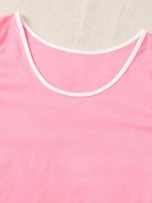 SHEIN 撞色滾邊背心上衣和運動短褲 - 粉色 - 查看 3