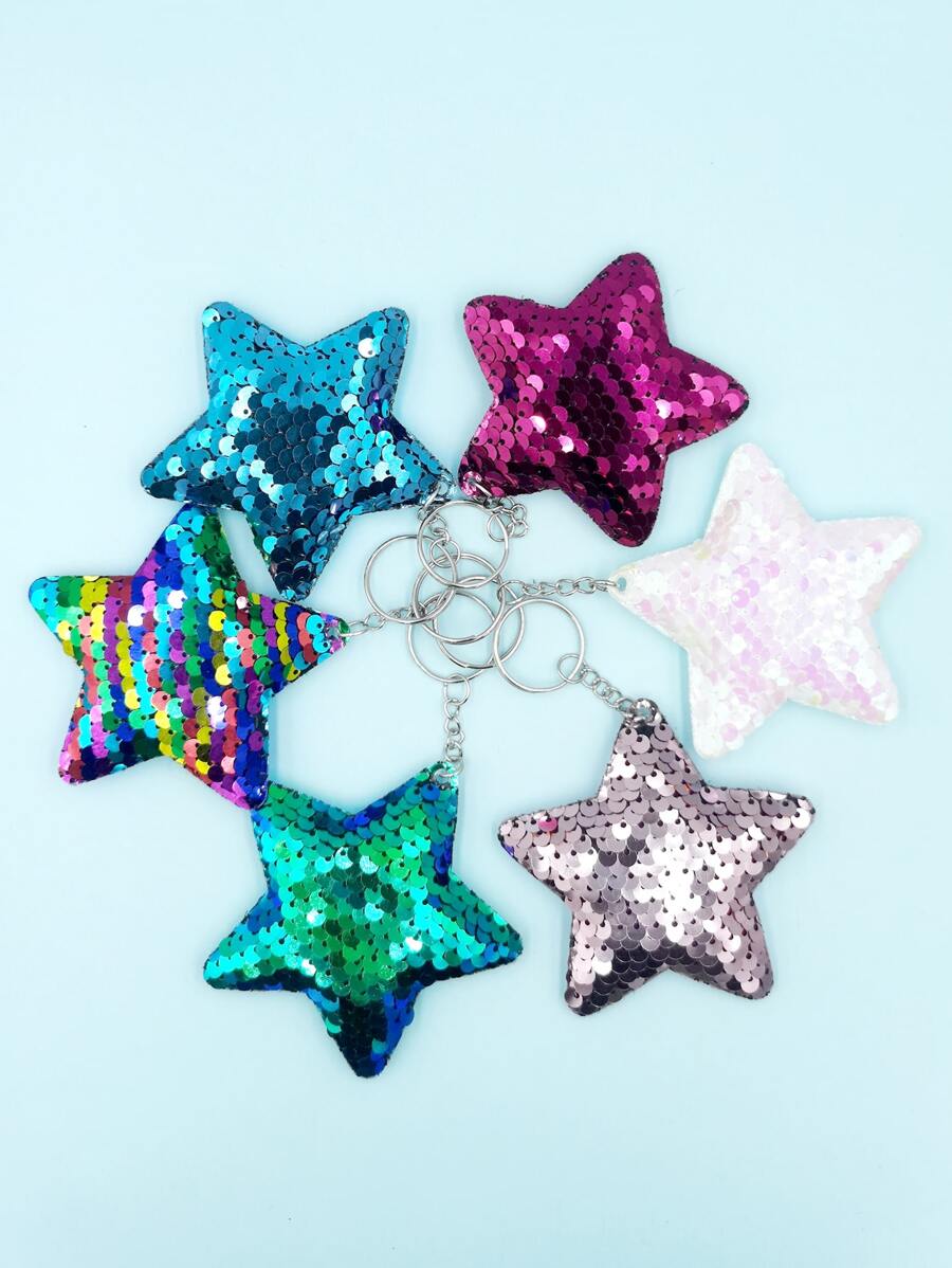 6入組亮片星形墜飾鑰匙圈 - 彩色 - 查看 1