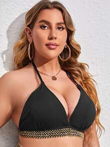 Top bikini halter de canalé - Negro - Ver 1