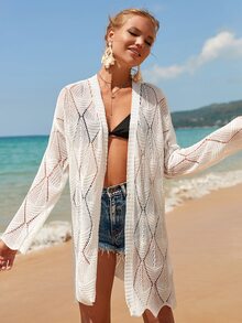 Nữ Cardigans màu trơn Giải trí - trắng - Xem 6