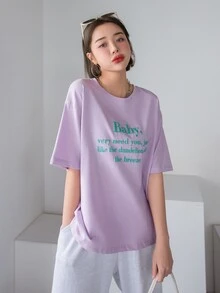 DAZY Áo thun nữ Slogan Giải trí - Màu Lilac Tím - Xem 4
