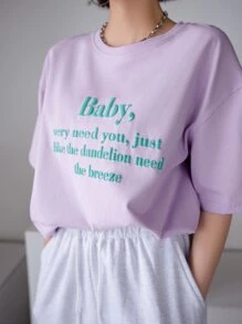 DAZY Áo thun nữ Slogan Giải trí - Màu Lilac Tím - Xem 6