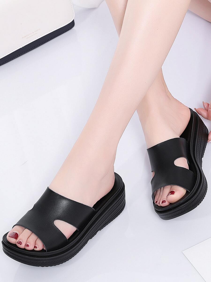 Giày bệt dày và Dép nêm Nữ Cắt ra màu trơn Đúng mốt - màu đen - Xem 1