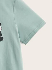 SHEIN 青少女熊貓印花T恤 - 薄荷綠 - 查看 3