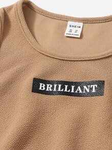 SHEIN Girls Letter Graphic Tank Top & Joggers - Camel - View 3